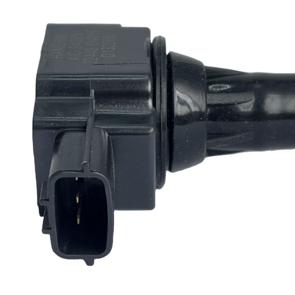 Connector close‑up view of ignition coil 22448‑6N015, show plug terminal structure for Nissan engine replacement