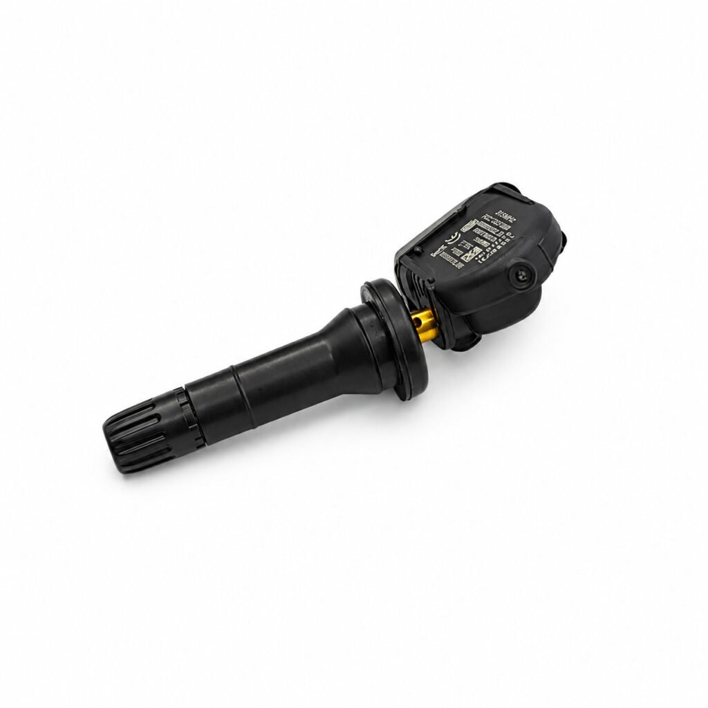 Side view of TPMS sensor 13598773 rubber stem tire pressure monitor sensor