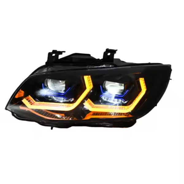 Led headlight for bmw e92 e93, front shot with amber light illuminated